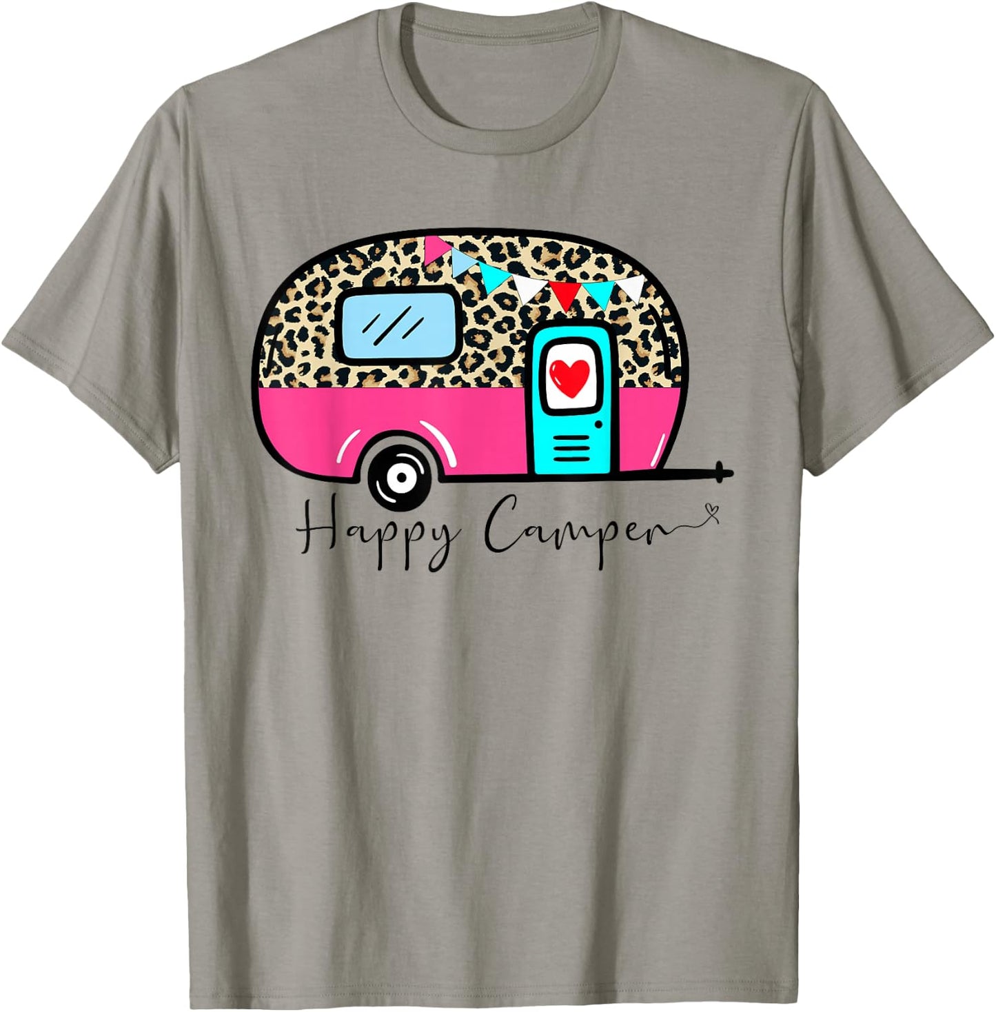 Camper Happy Summer Camp Camping Leopard Funny Glamping T-Shirt - T-Shirt | Sand