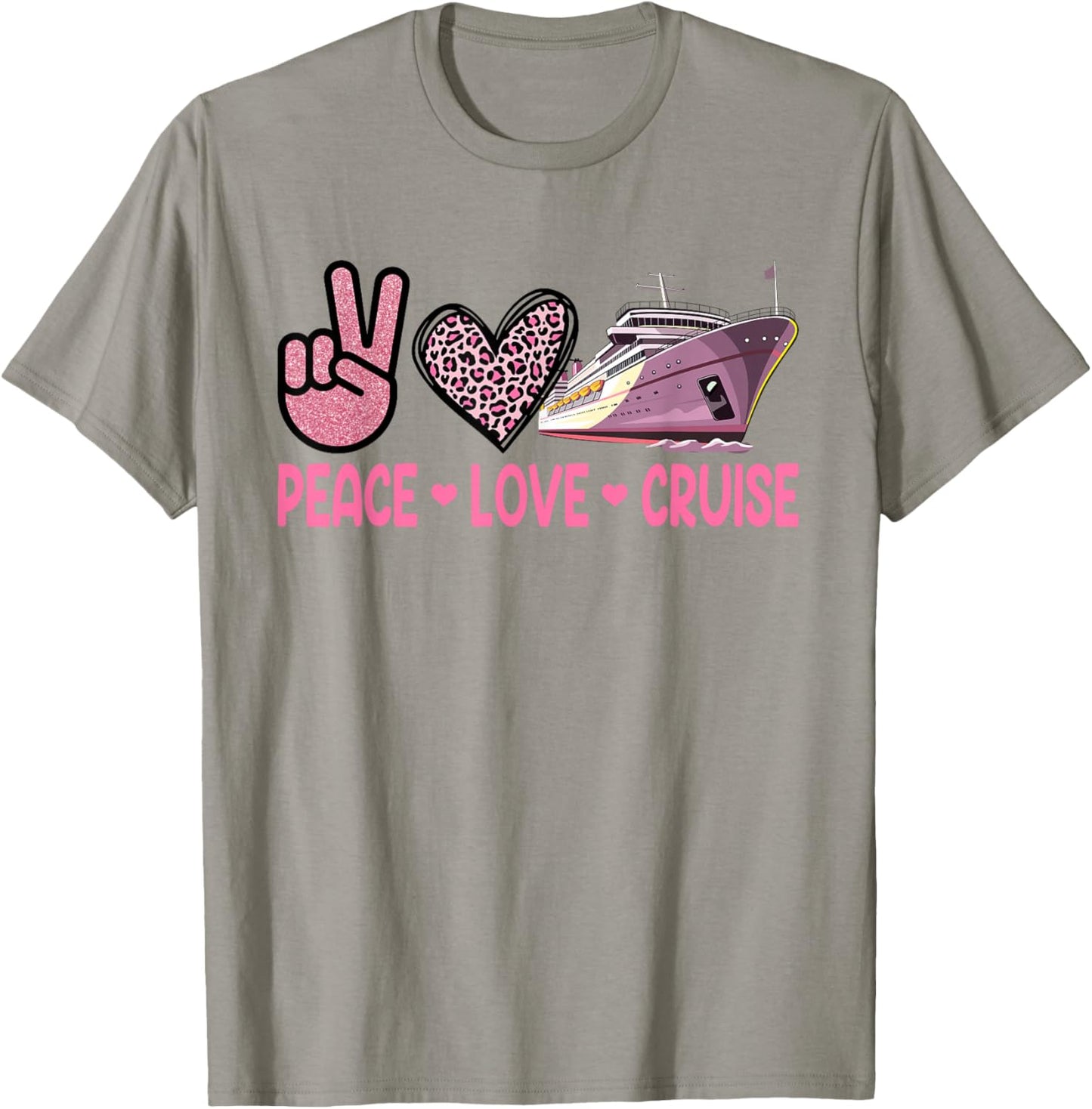 Peace Love Cruise Travel Leopard Heart Funny Gift Girls T-Shirt - T-Shirt | Sand