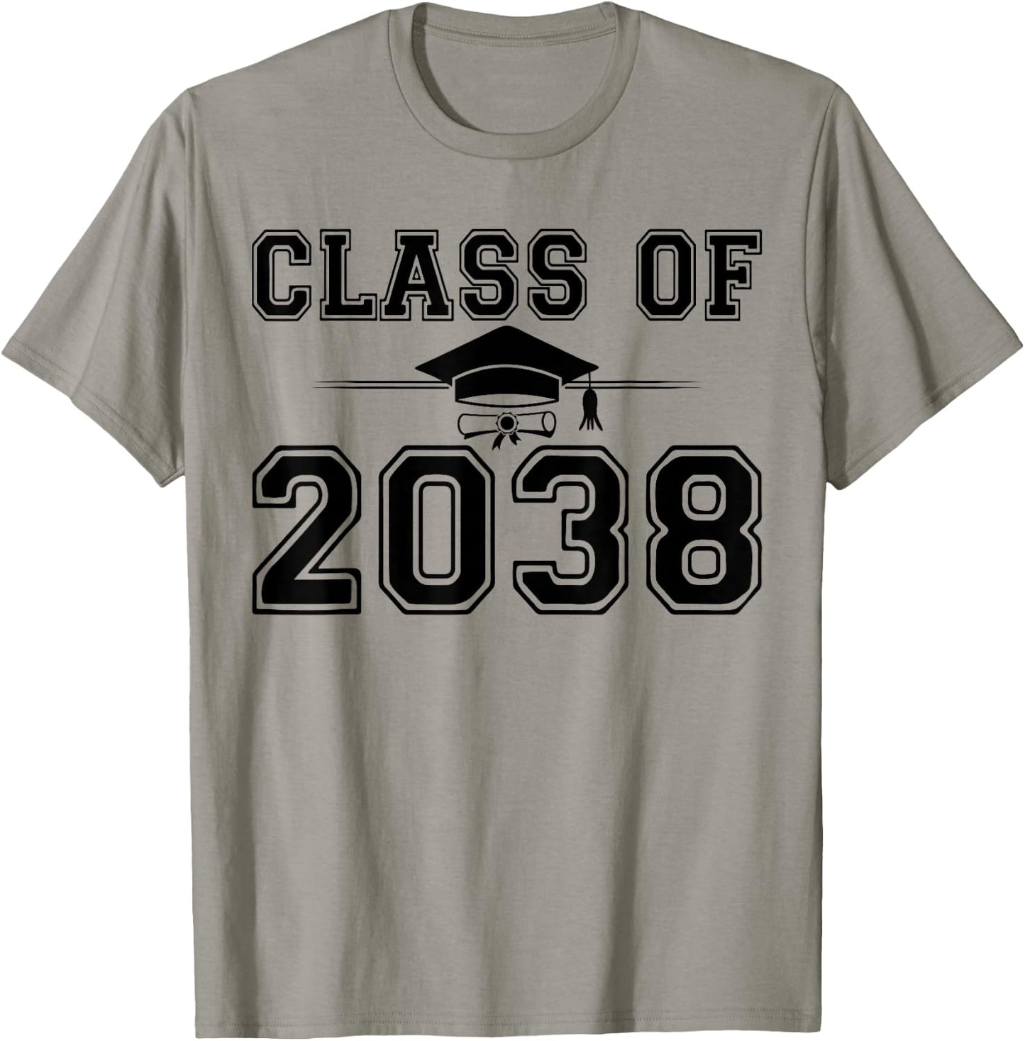 Class of 2038 Grow With Me Graduation Handprint On Back T-Shirt - T-Shirt | Sand