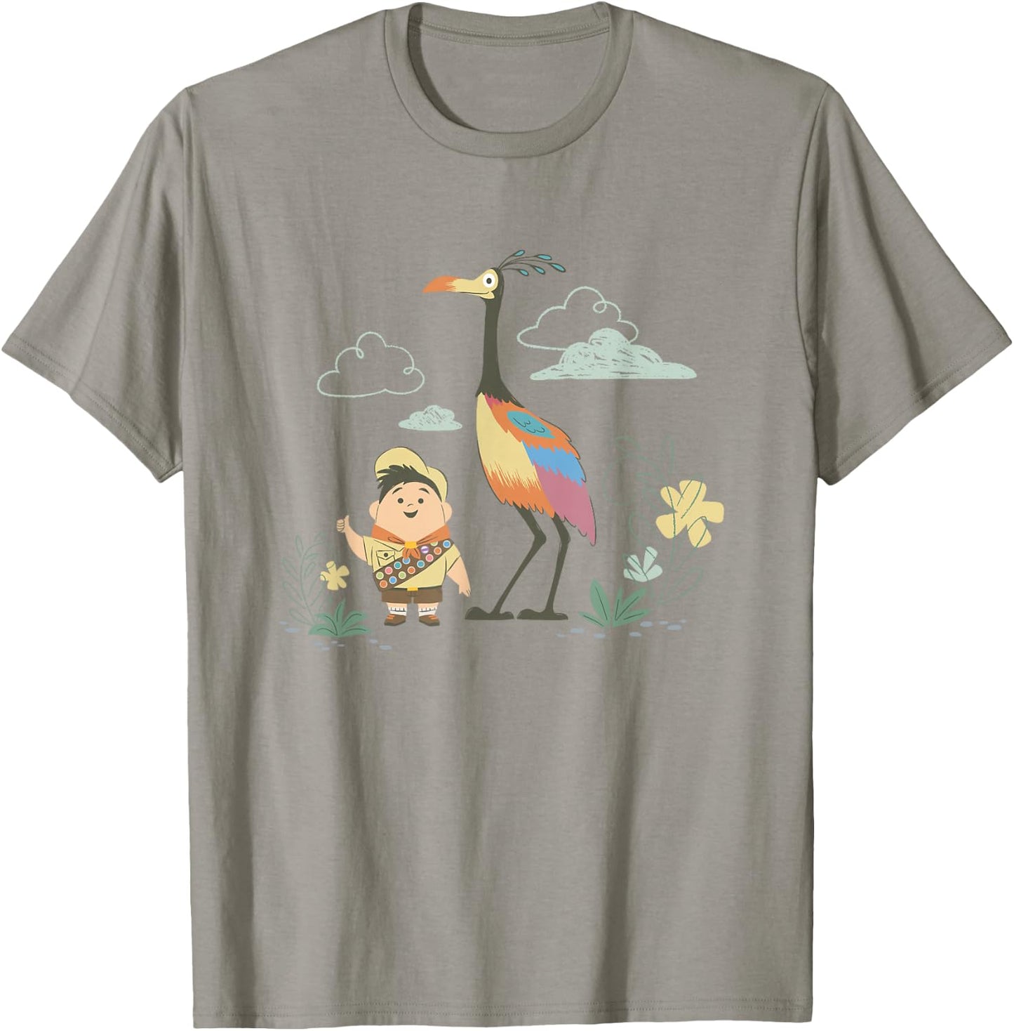 Disney Pixar Up Happy Cute Russell and Kevin Chest Logo T-Shirt - T-Shirt | Sand