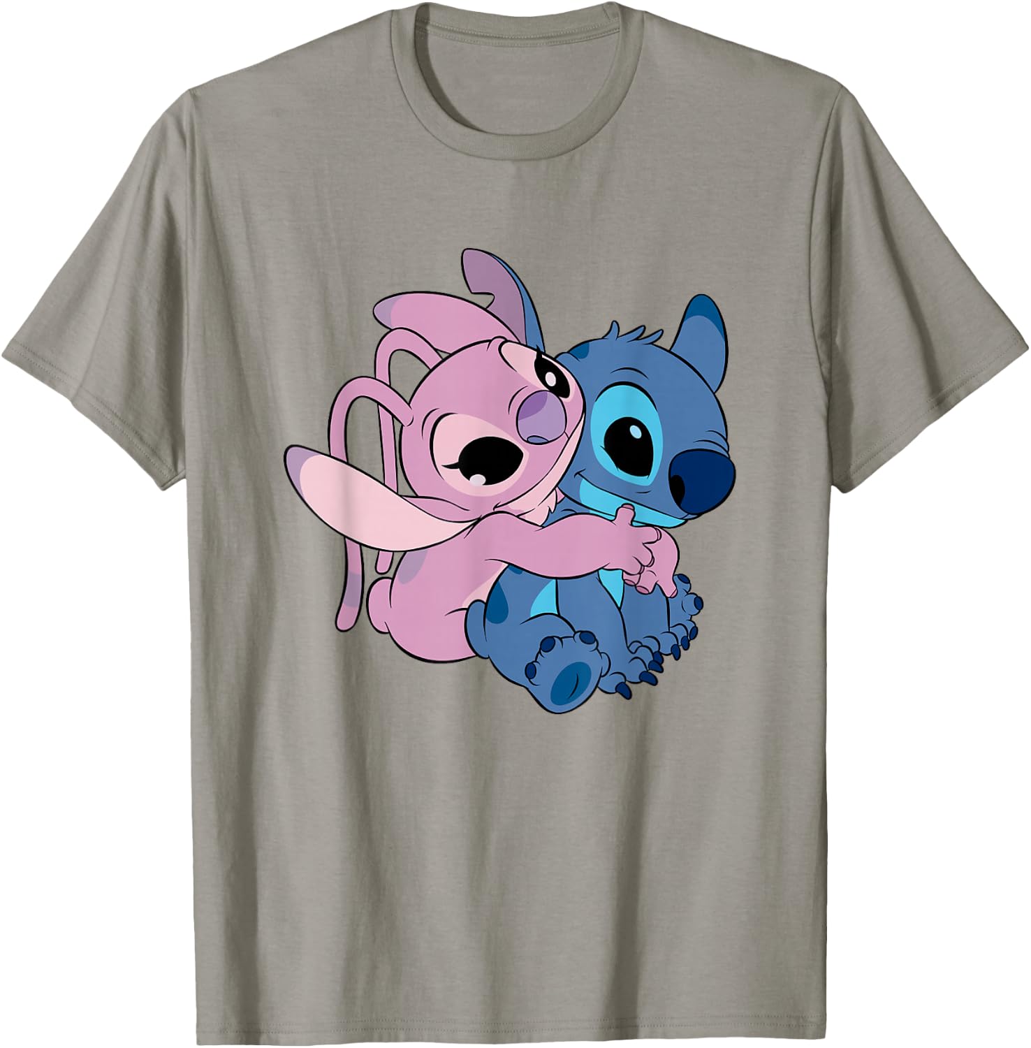 Disney Lilo & Stitch Cute Angel & Stitch Hugging Chest Logo T-Shirt - T-Shirt | Sand