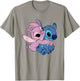 Disney Lilo & Stitch Cute Angel & Stitch Hugging Chest Logo T-Shirt - T-Shirt | Sand