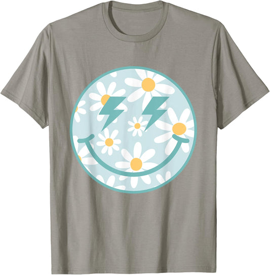 Retro Teal Happy Face Checkered Pattern Smile Face Trendy T-Shirt - T-Shirt | Sand