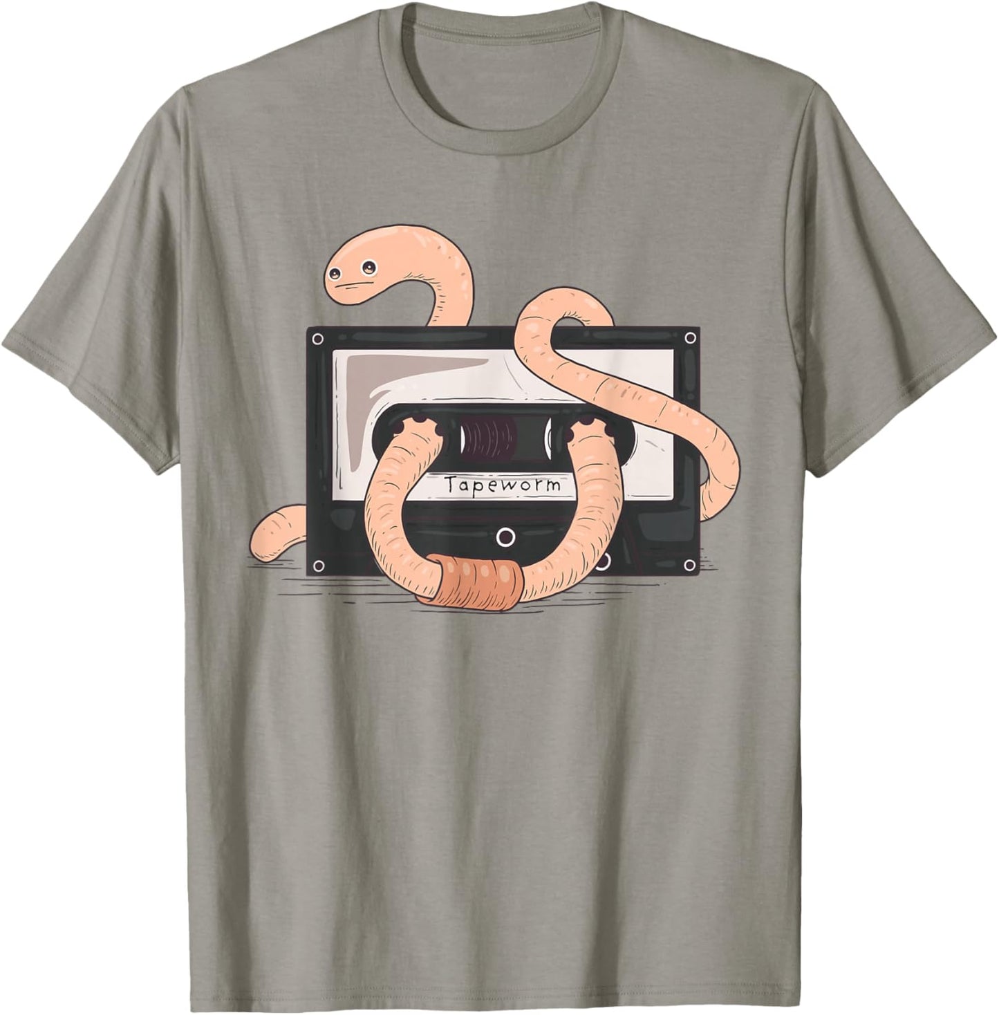 Tapeworm Cassette DJ Funny Unwind Music Cassette Worm Joke T-Shirt - T-Shirt | Sand