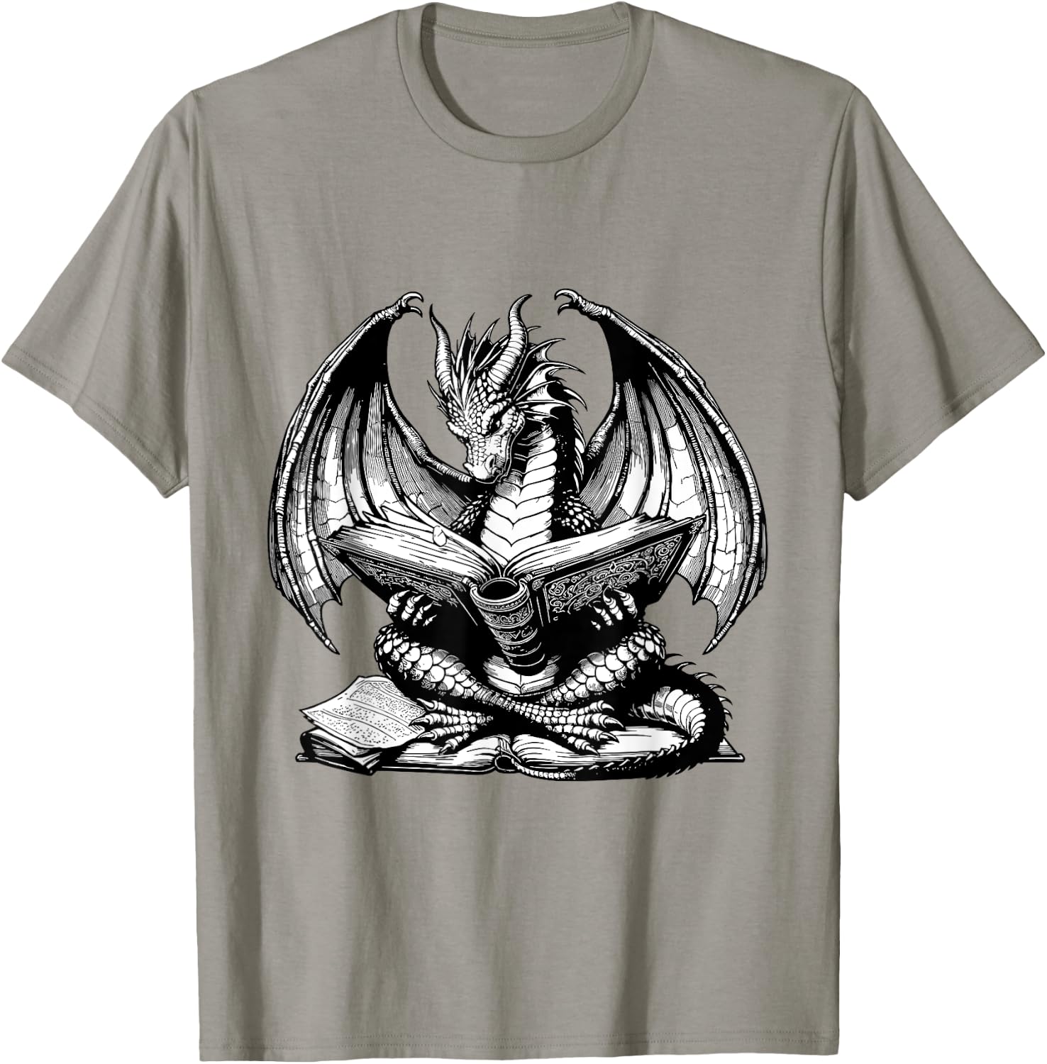 Dragon Reading Book Bookworm Books Dragon Lover Learning T-Shirt - T-Shirt | Sand