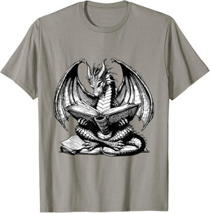 Dragon Reading Book Bookworm Books Dragon Lover Learning T-Shirt - T-Shirt | Sand