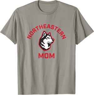 Campus Lab Northeastern University NEU Huskies Arched Mom - Grey, -Adults, Short Sleeve, , Small T-Shirt - T-Shirt | Sand