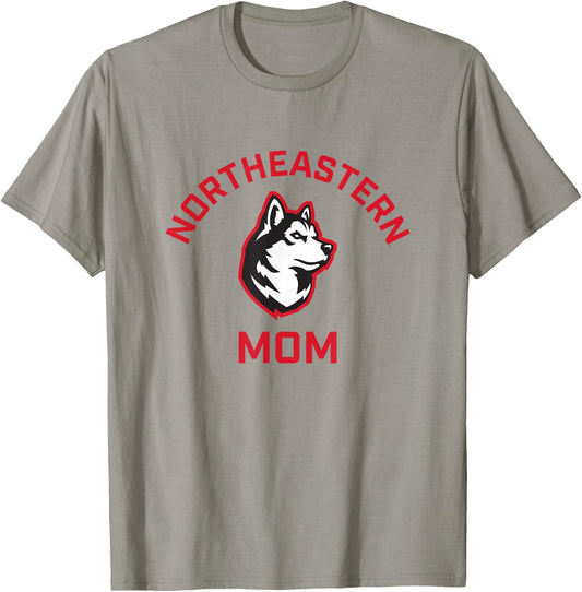 Campus Lab Northeastern University NEU Huskies Arched Mom - Grey, -Adults, Short Sleeve, , Small T-Shirt - T-Shirt | Sand