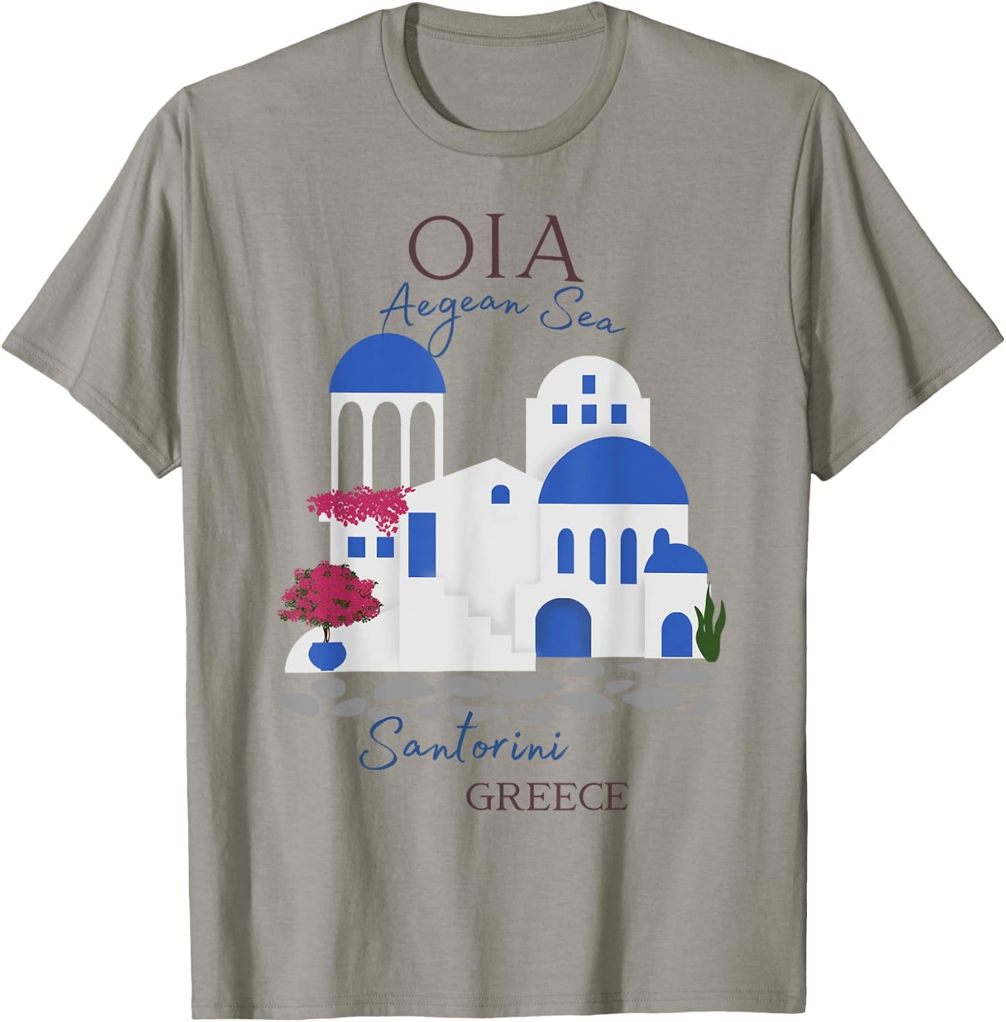 Travel Greek Island Santorini Greece Oia Village Blue Church T-Shirt - T-Shirt | Sand