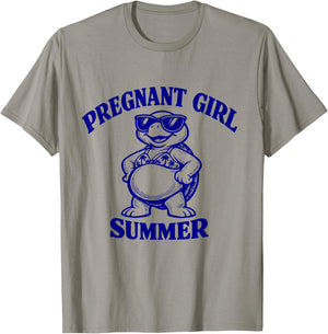 Retro Pregnant Frog Turtle Summer Vacation Mom to Be Graphic T-Shirt - T-Shirt | Sand