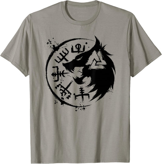 Fenrir Wolf Fenris-Wolf - Viking Vegvisir Valknut T-Shirt - T-Shirt | Sand