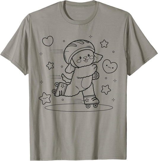 Dog roller skating to paint and color T-Shirt - T-Shirt | Sand