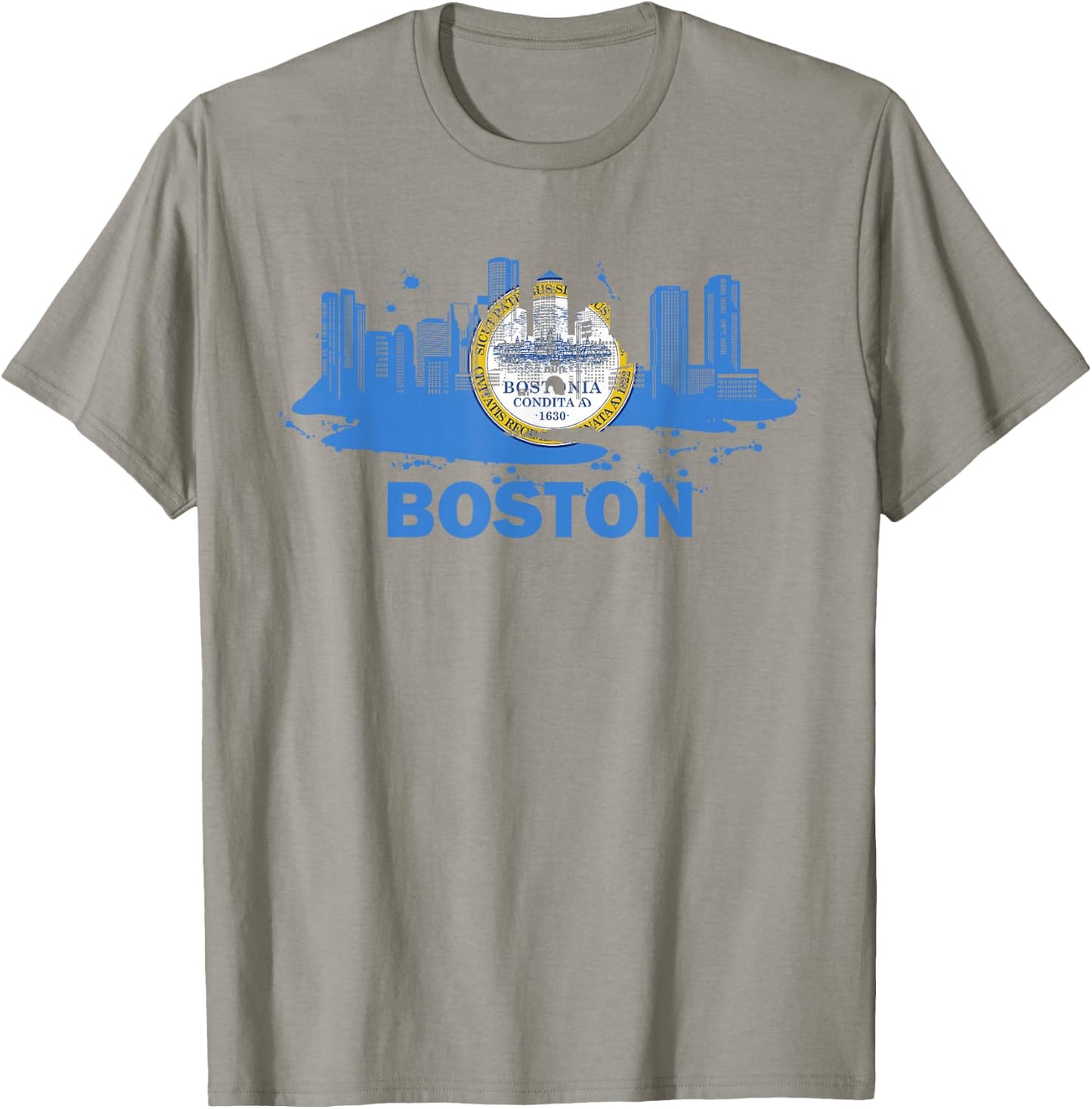 Boston City Flag Downtown Boston Skyline T-Shirt - T-Shirt | Sand