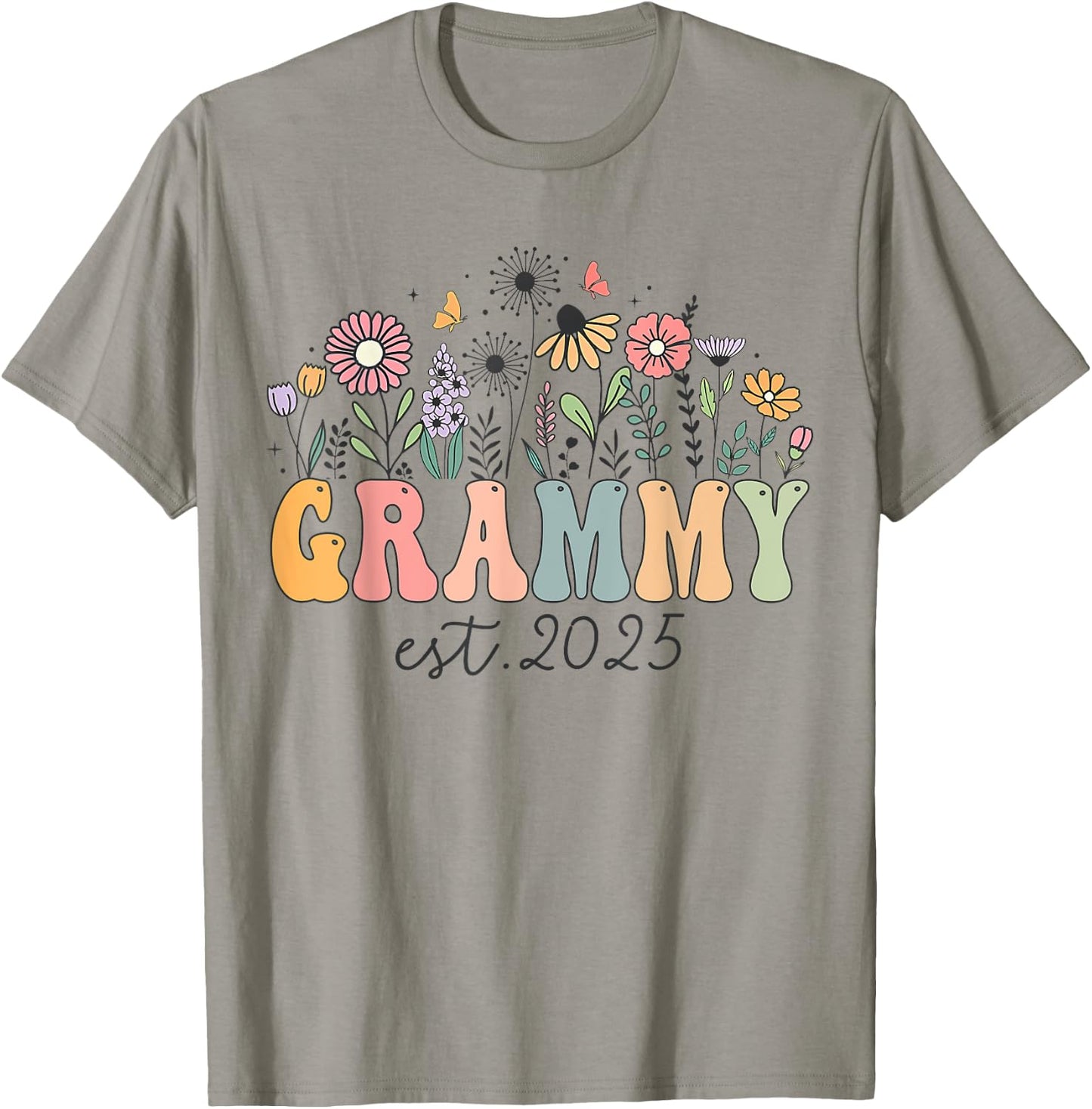 Grammy Est. 2025 Floral Groovy Retro Hippie Wildflower T-Shirt - T-Shirt | Sand