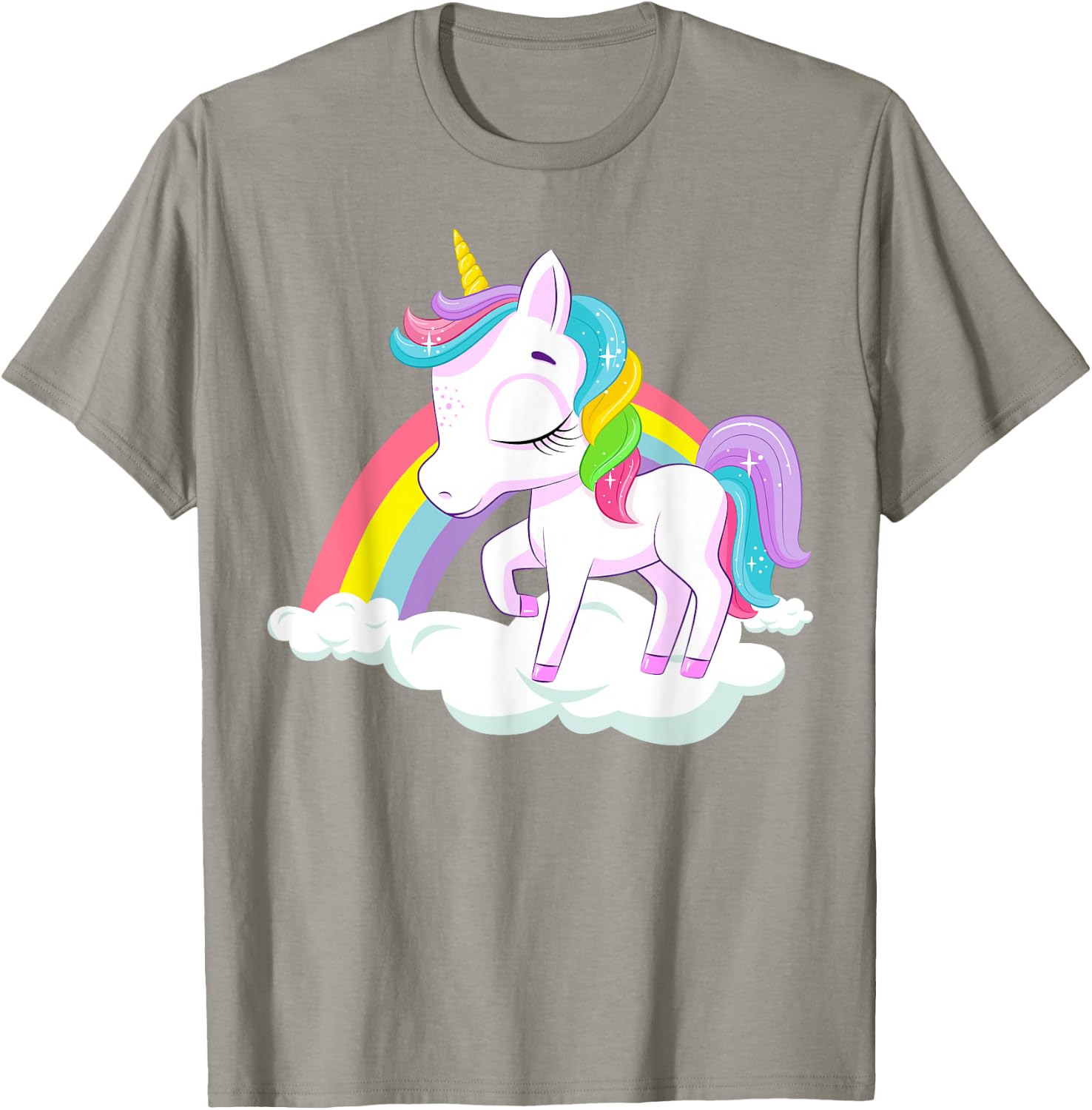 Pink Rainbow Unicorn Baby Dancing on Fluffy Clouds T-Shirt - T-Shirt | Sand