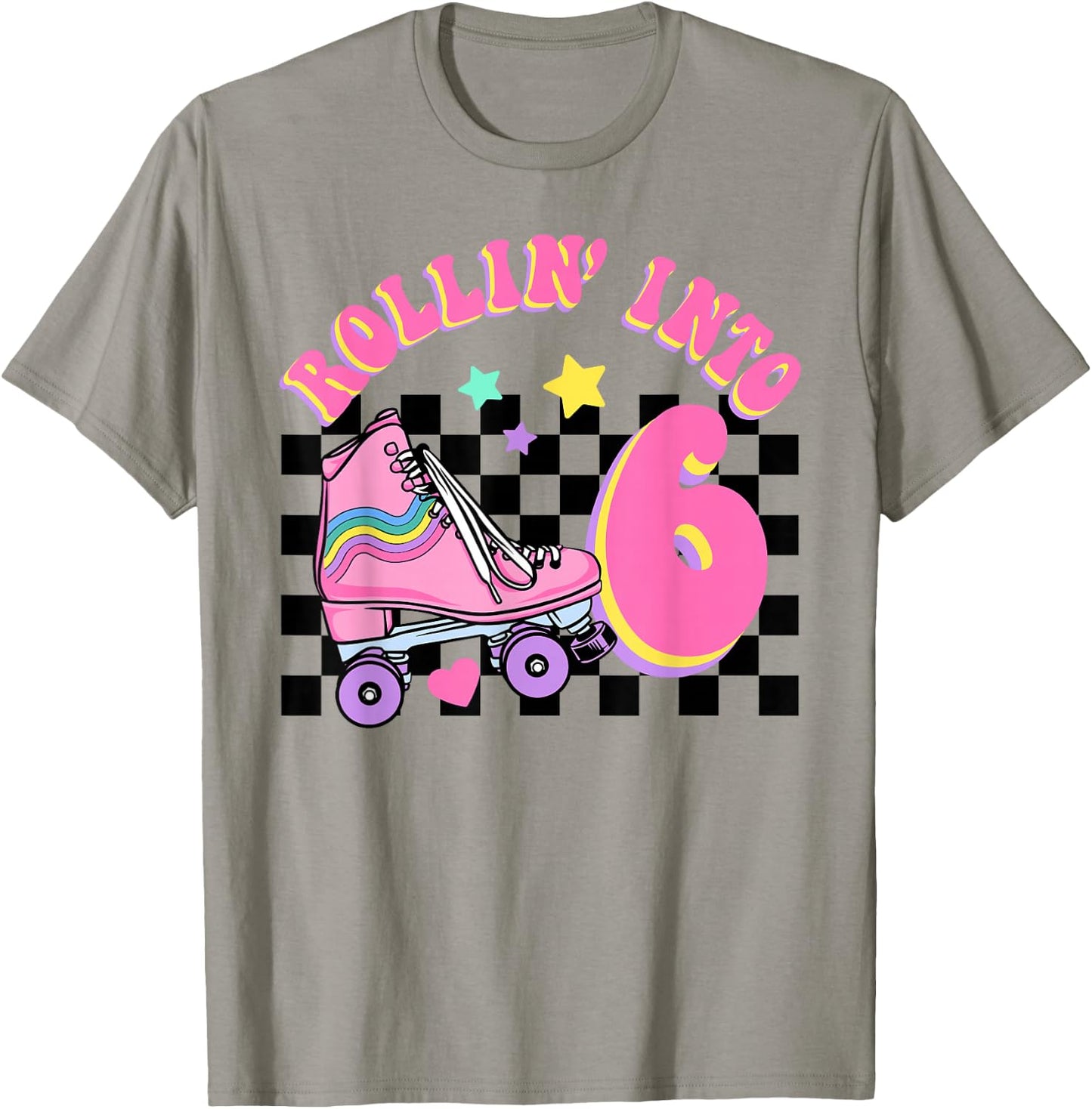 Rolling Into 6 Years Old Skater Groovy Birthday Girls Kids T-Shirt - T-Shirt | Sand