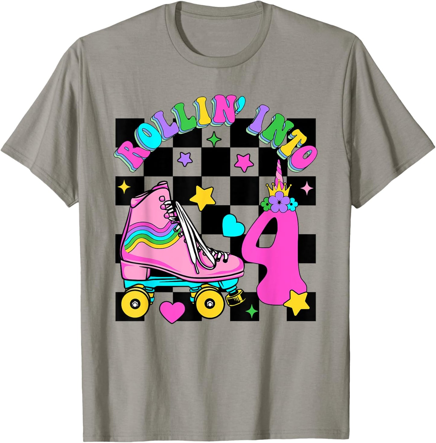 Rolling Into 4 Years Old Skater 4th Birthday Kids Girls T-Shirt - T-Shirt | Sand