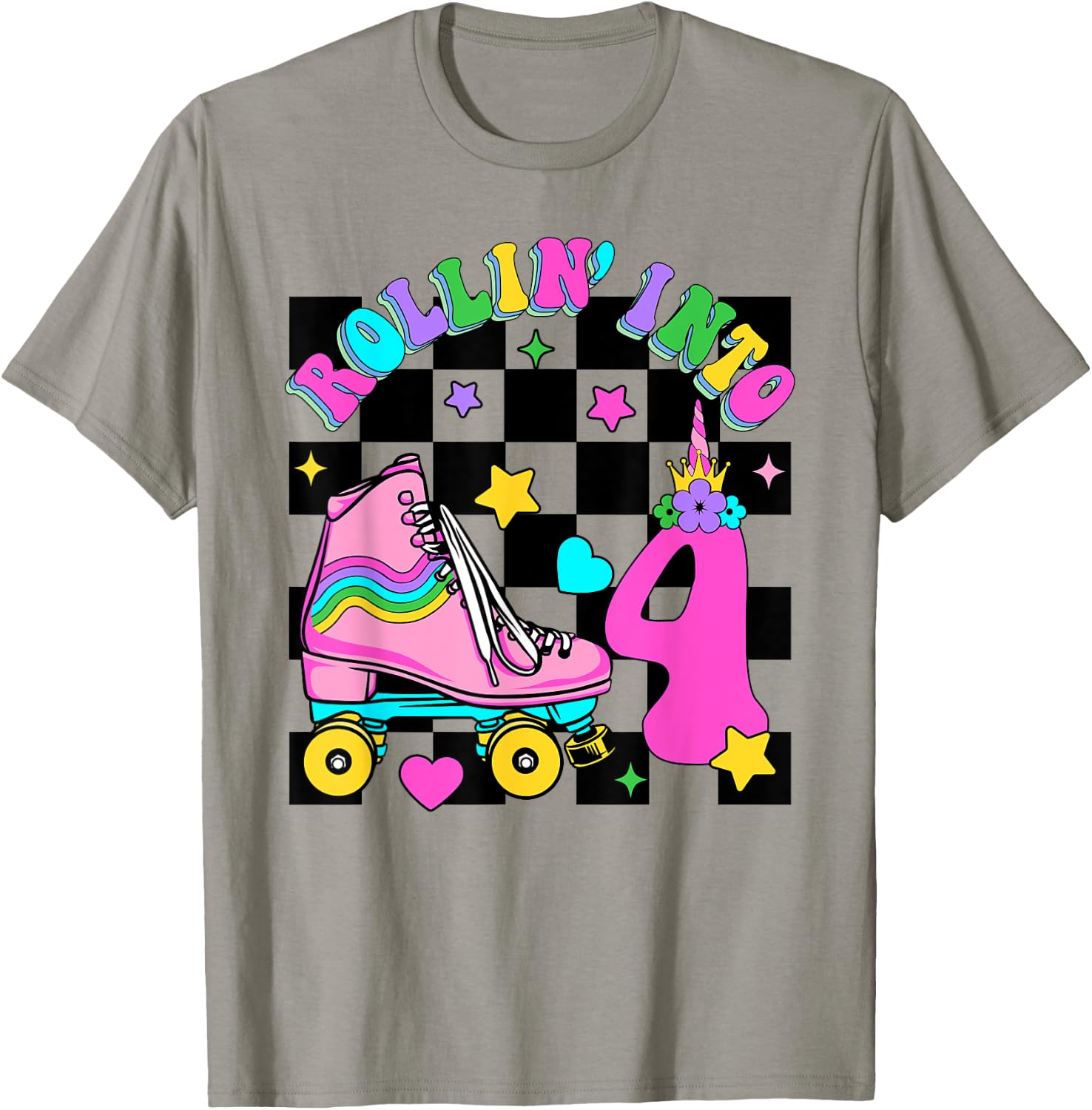 Rolling Into 4 Years Old Skater 4th Birthday Kids Girls T-Shirt - T-Shirt | Sand