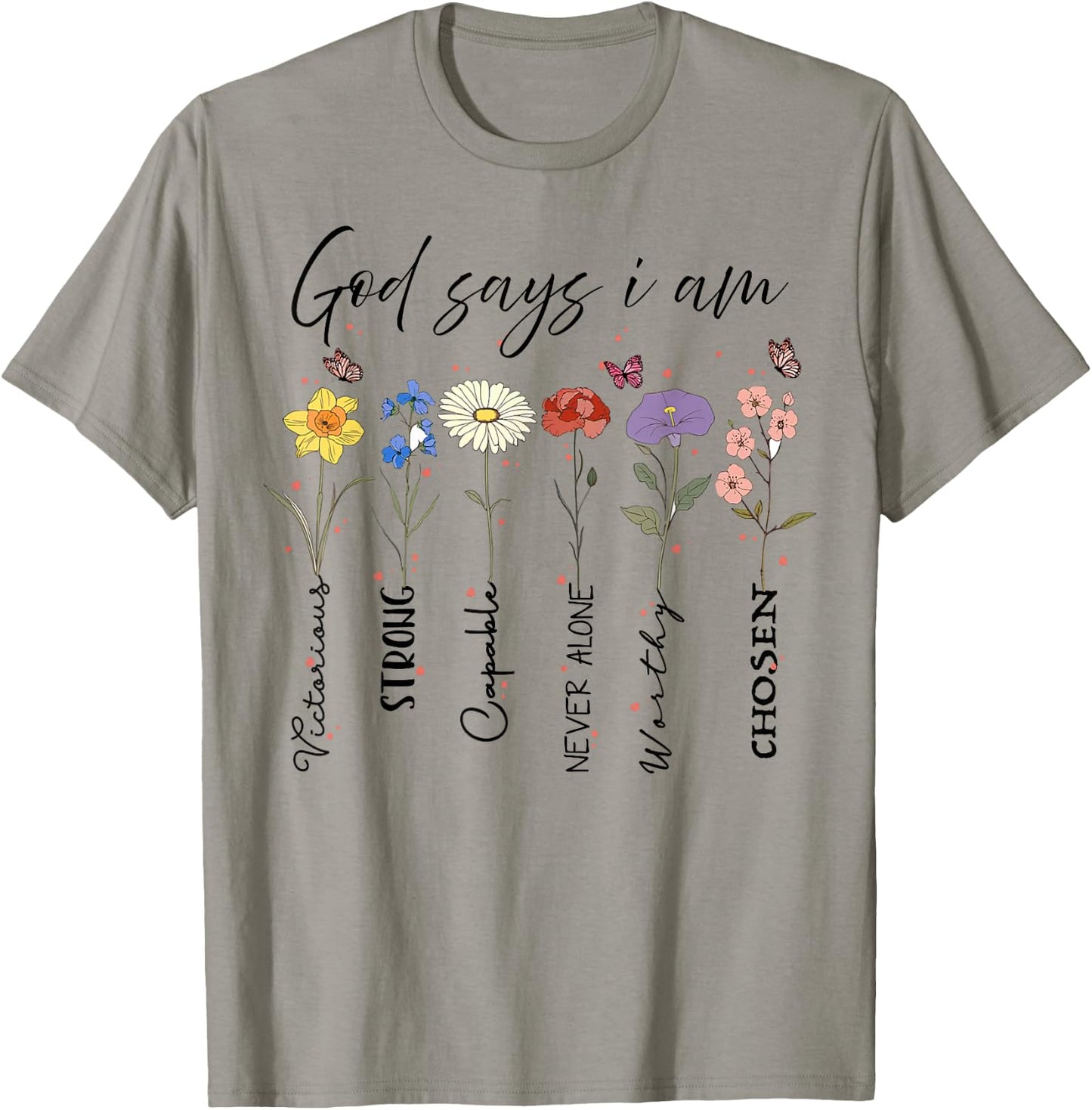 God Says I Am Floral Bible Verse Wildflower Retro Christian T-Shirt - T-Shirt | Sand