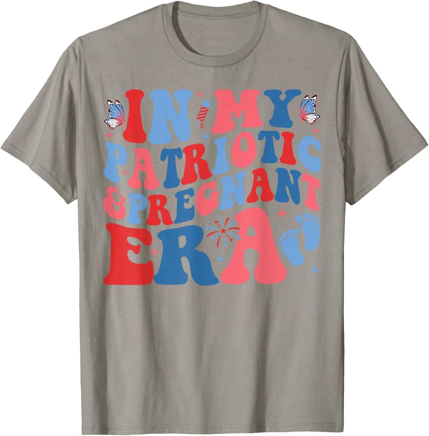 in My Patriotic and Pregnant Era 4th of July Pregnancy T-Shirt - T-Shirt | Sand