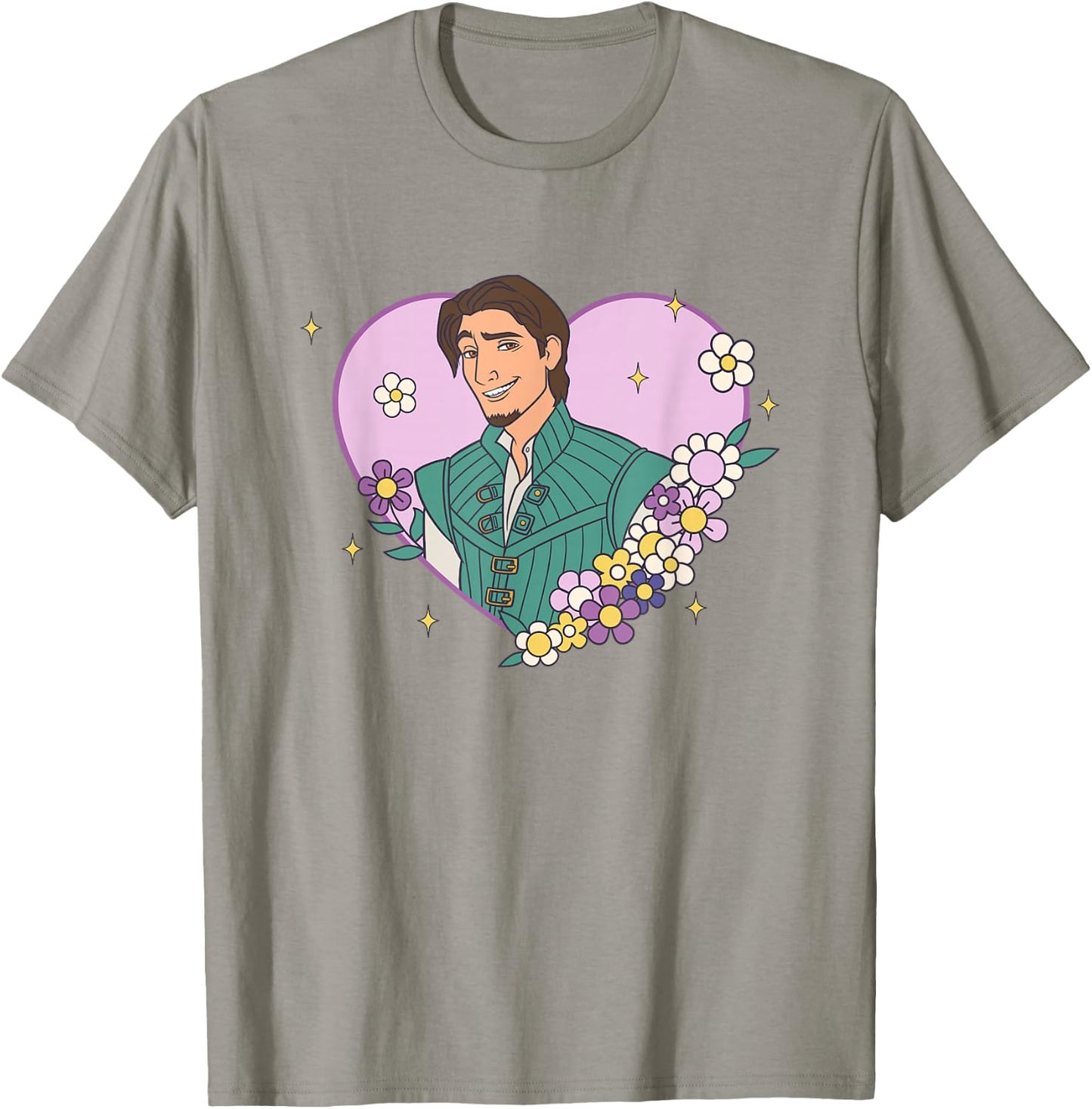 Disney Tangled Valentine's Day Flynn Floral Hear Shape Logo T-Shirt - T-Shirt | Sand