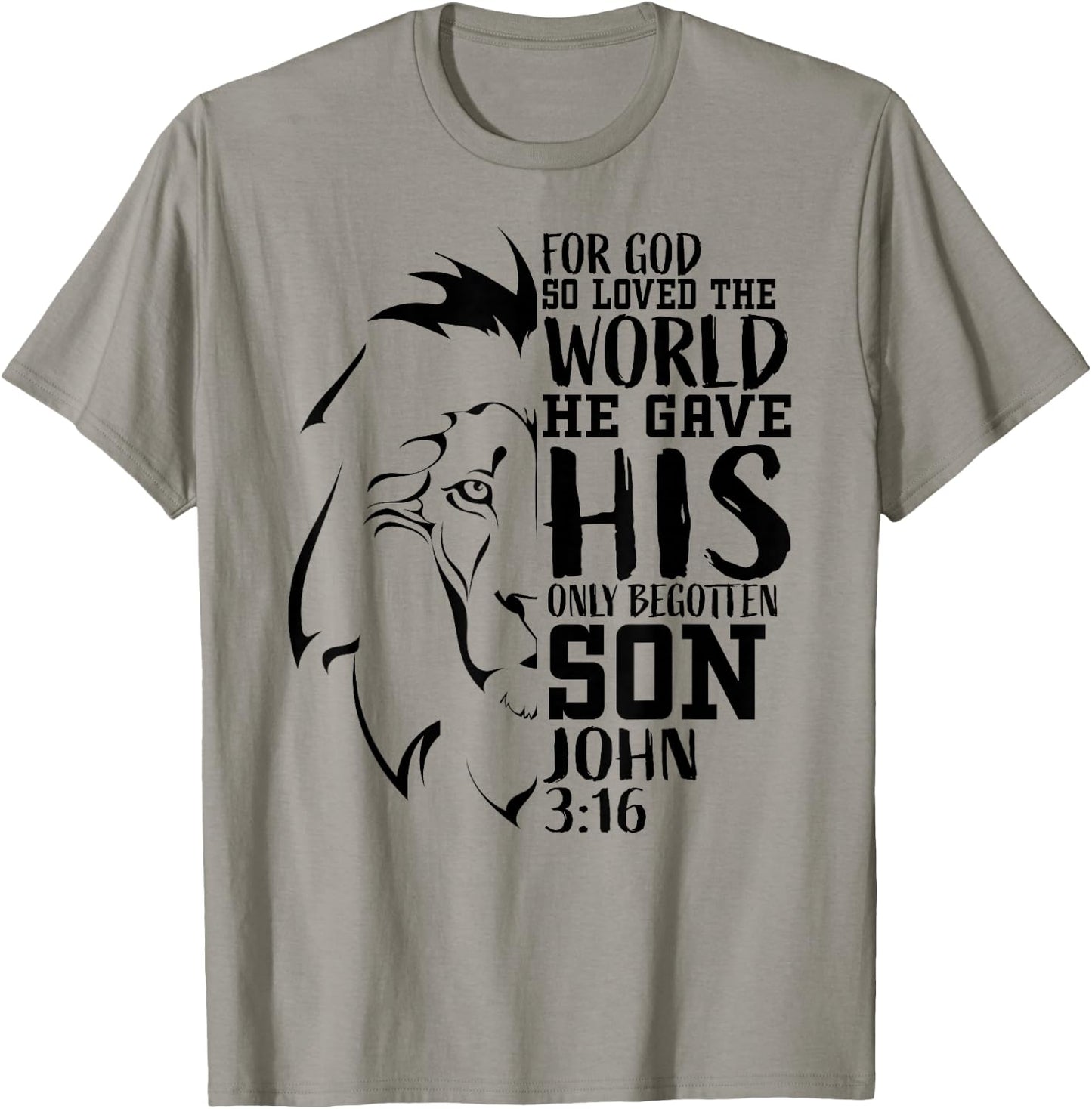 Christian Shirts Men Lion Bible Verse Shirt Gifts John 3:16 T-Shirt - T-Shirt | Sand