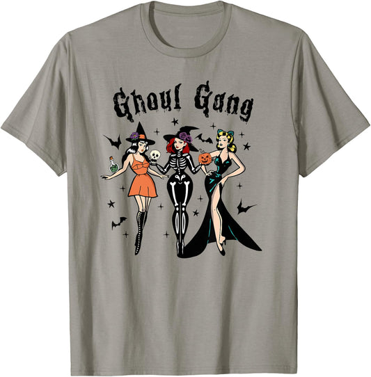 Ghoul Gang Retro Pin Up Halloween Witches Party Men Women Kids T-Shirt - T-Shirt | Sand