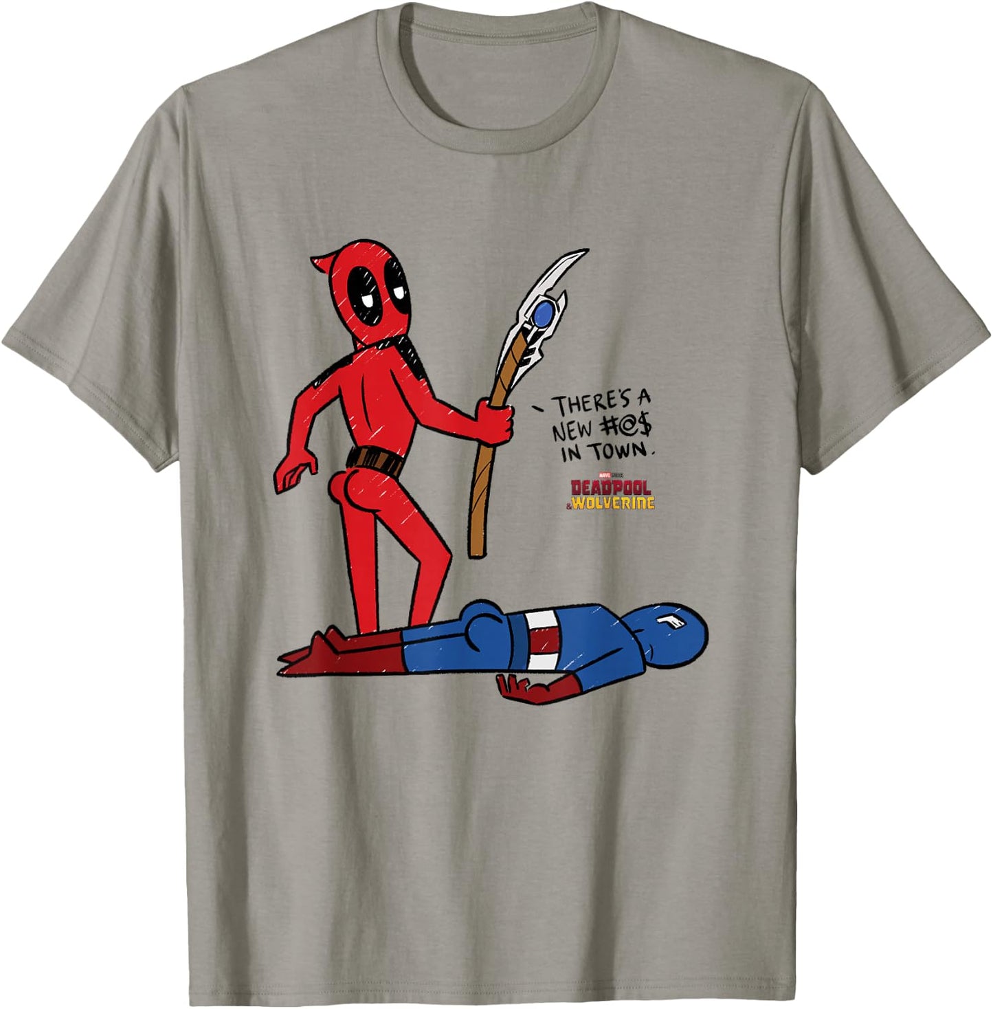 Marvel Deadpool & Wolverine Captain America New in Town T-Shirt - T-Shirt | Sand