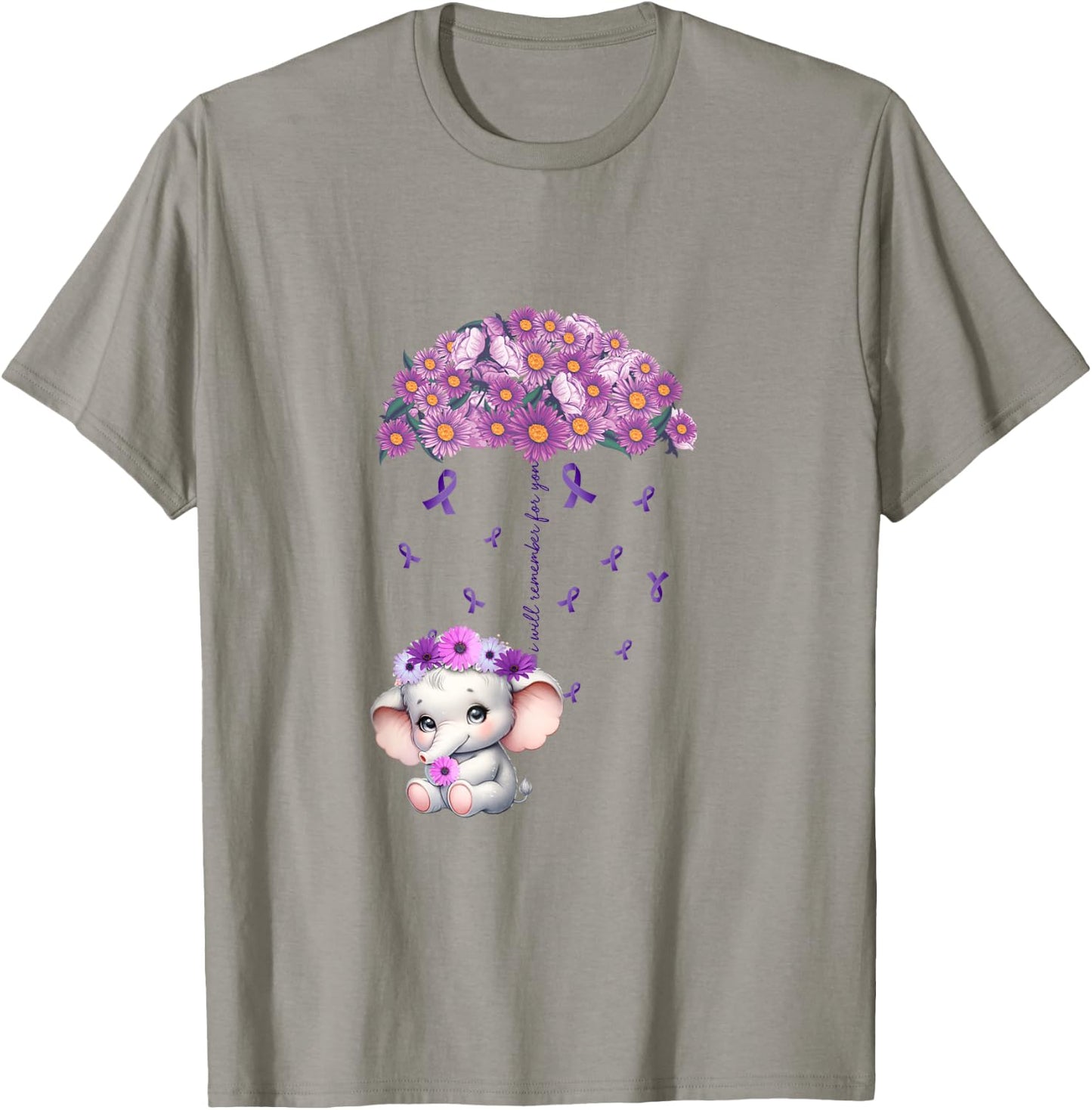 Cute Purple Elephant Alzheimer's Awareness I will Remember T-Shirt - T-Shirt | Sand