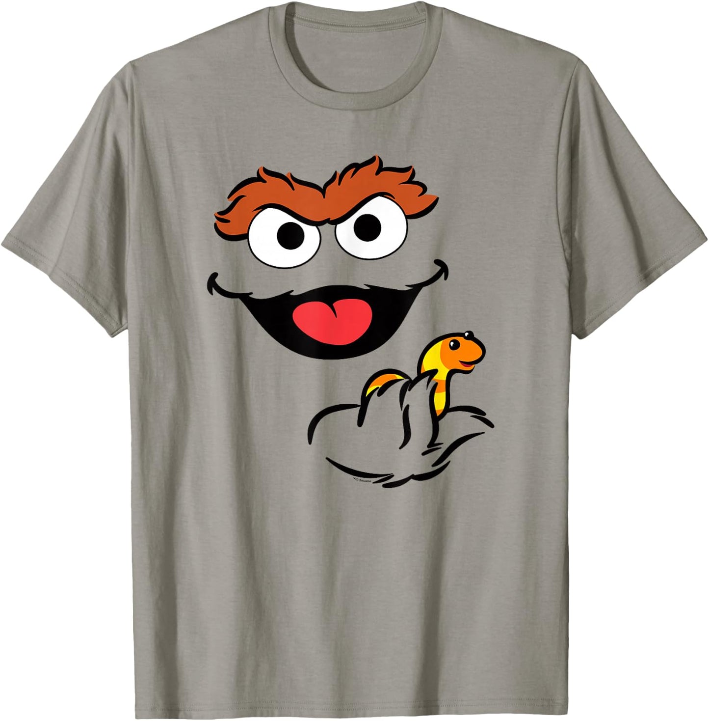 Sesame Street Oscar The Grouch Holding Slimey T-Shirt - T-Shirt | Sand