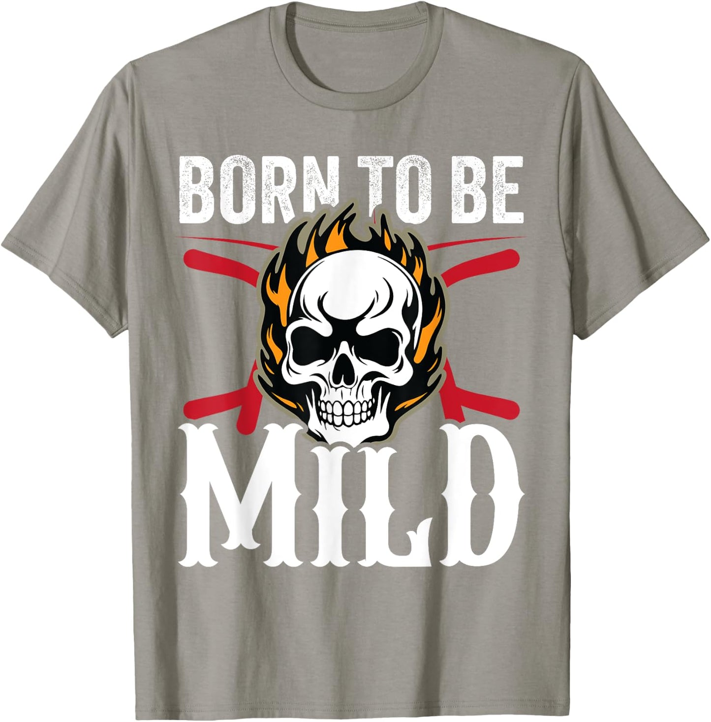 Funny Sarcastic Born to Be Mild Skull with Flames Biker T-Shirt - T-Shirt | Sand