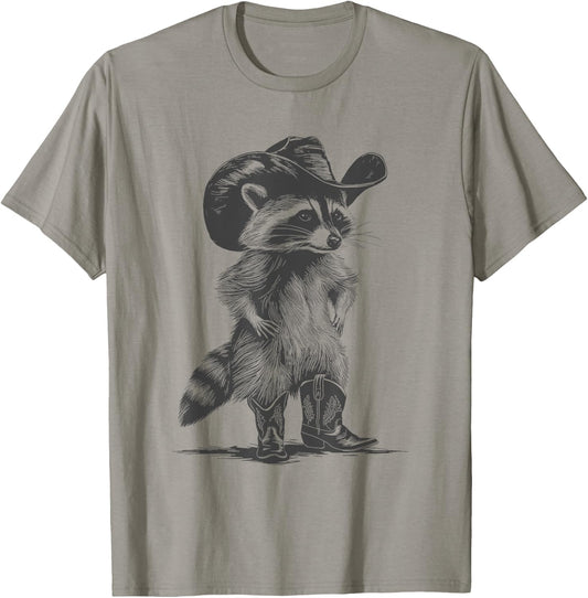 Racoon Cowboy Funny Racoon Graphic Meme Men Women T-Shirt - T-Shirt | Sand