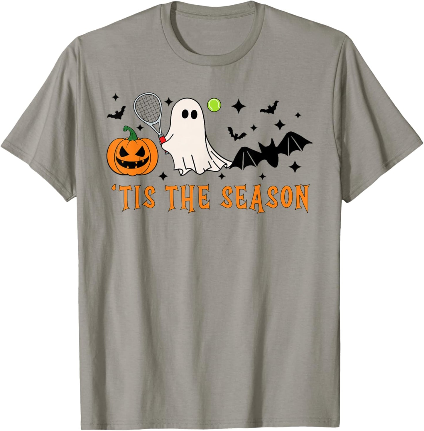 Tis The Season Tennis Halloween Spooky Ghost Pumpkin T-Shirt - T-Shirt | Sand