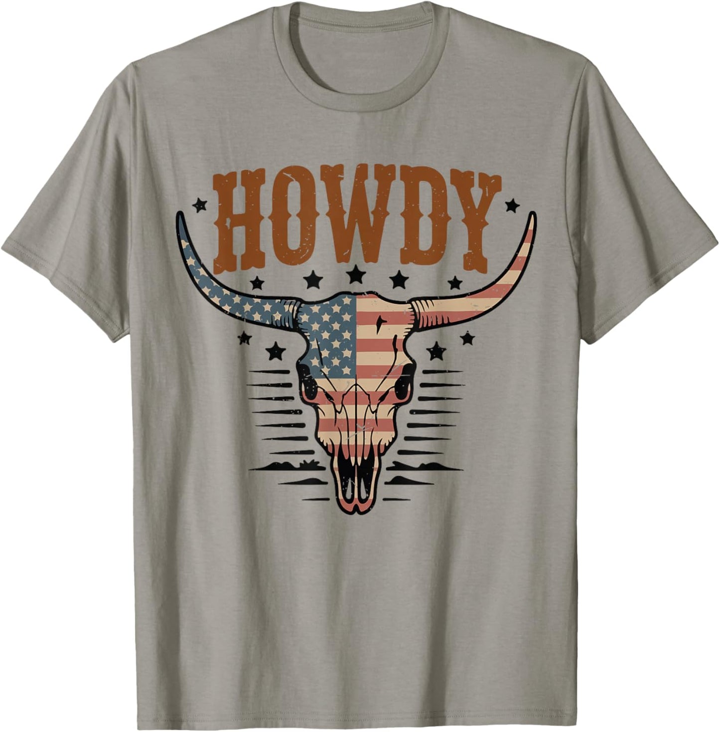 Howdy Cow-Skull American Flag Cowboy Western Rodeo Toddler T-Shirt - T-Shirt | Sand