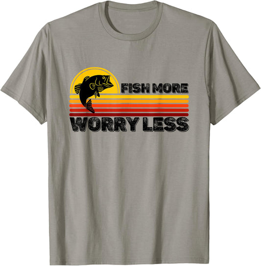 Fisher Quote Fish More Worry Less Fishermen Fishing Lover T-Shirt - T-Shirt | Sand