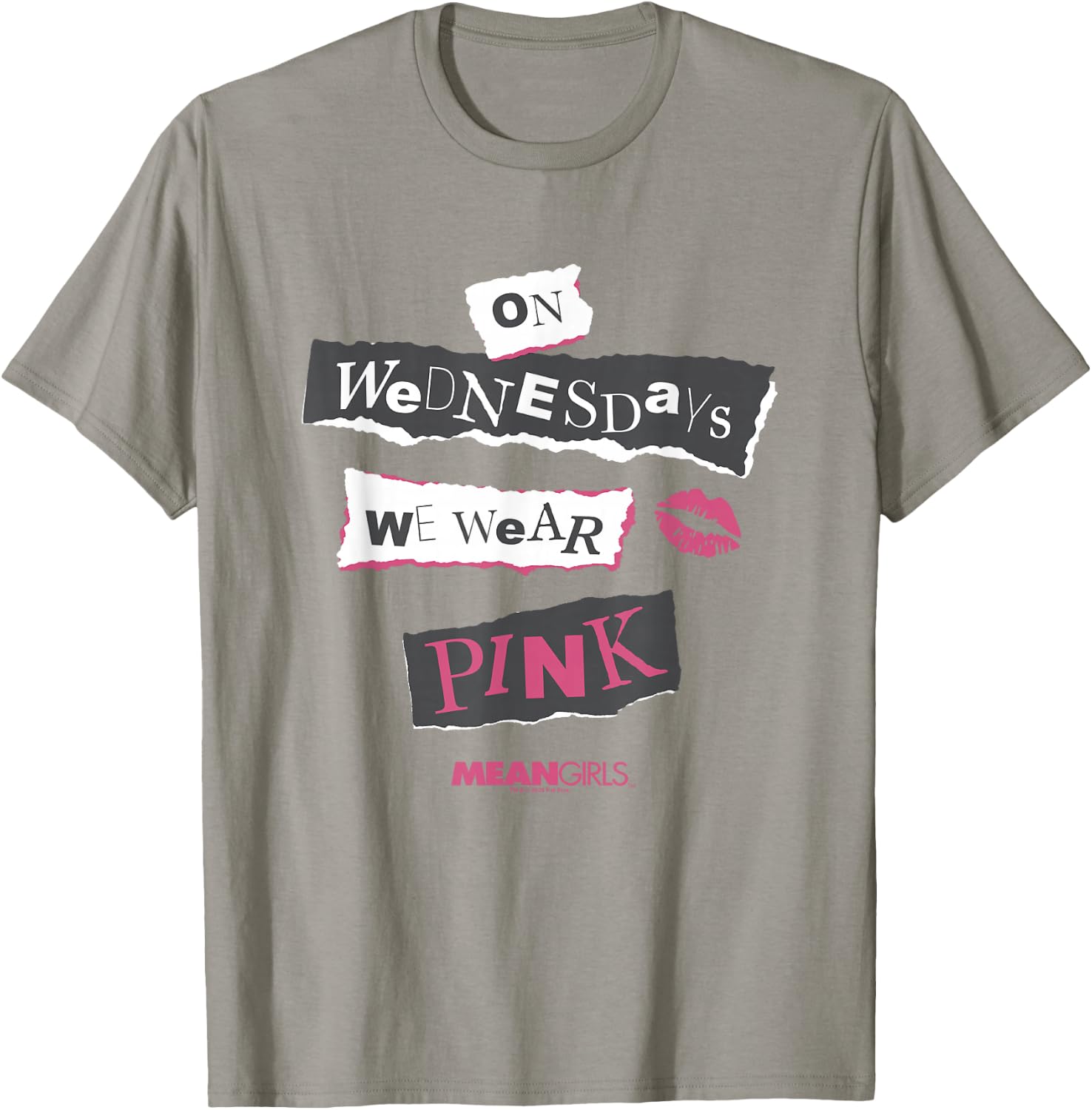 Mean Girls On Wednesdays We Wear Pink Big Chest Text Logo T-Shirt - T-Shirt | Sand