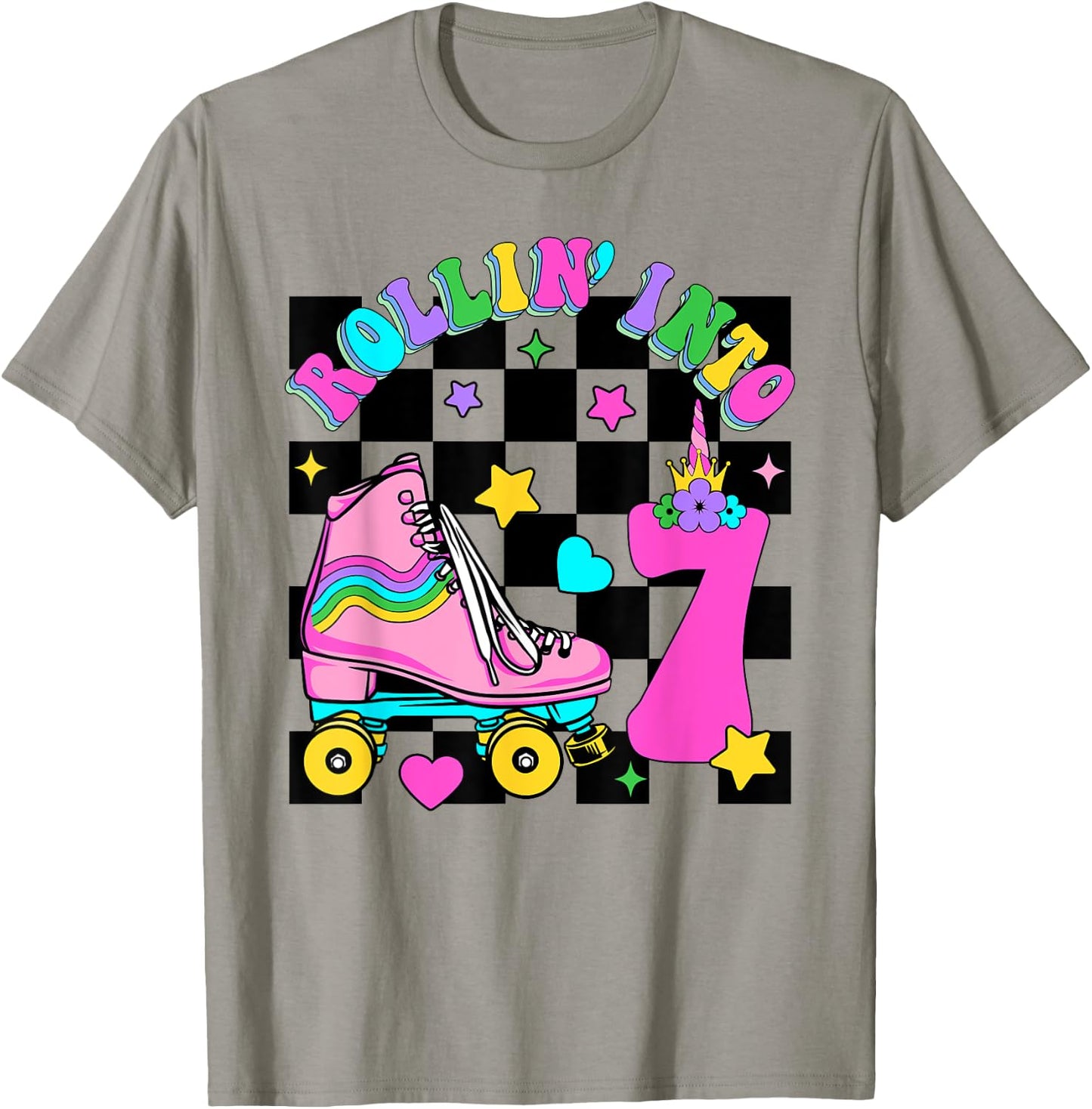 Rolling Into 7 Years Old Skater 7th Birthday Kids Girls T-Shirt - T-Shirt | Sand