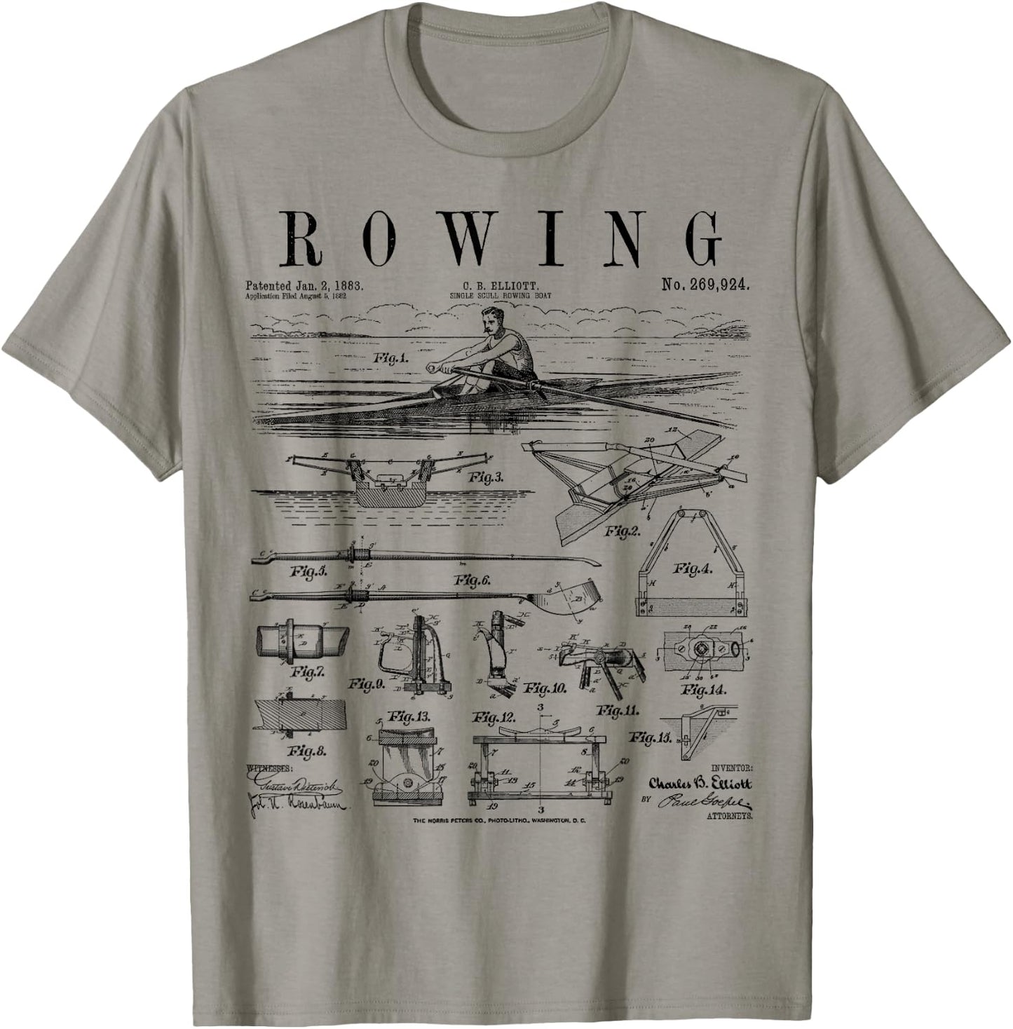 Rowing Sport Rower Sculling Single Scull Boat Vintage Patent T-Shirt - T-Shirt | Sand