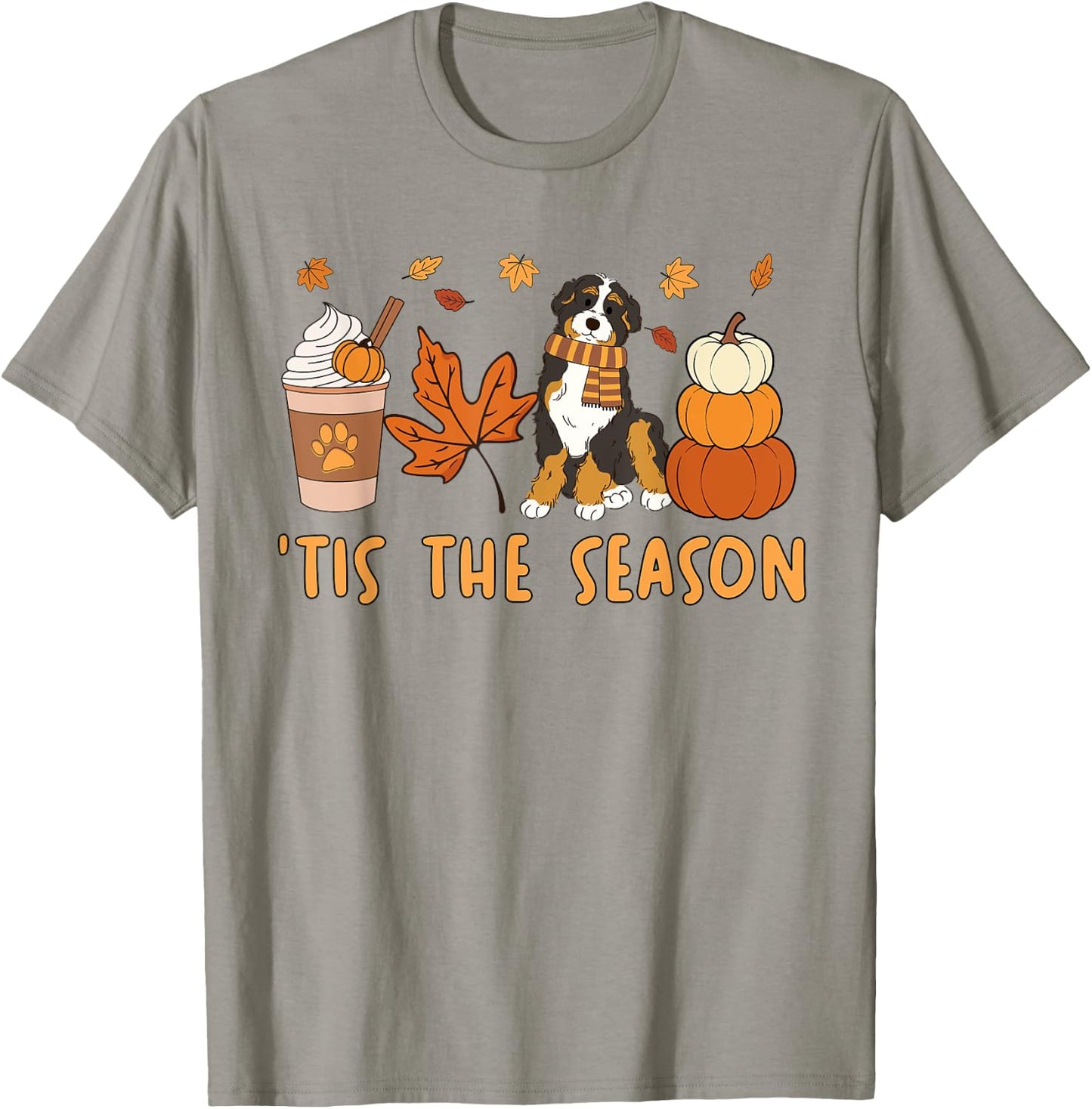 Tis The Season Bernedoodle Dog Fall Autumn Pumpkin Coffee T-Shirt - T-Shirt | Sand