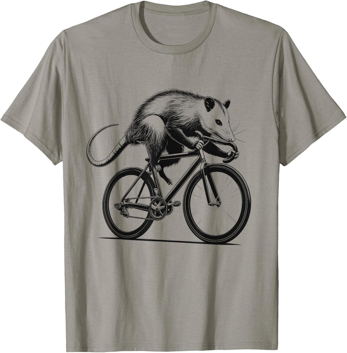 Opossum Possum Riding Bike Biker Bicycle Lover Biking T-Shirt - T-Shirt | Sand