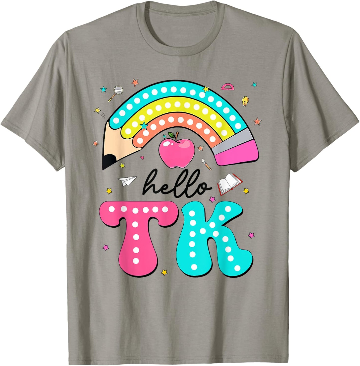 Hello TK Colorful Pencil Rainbow Back To School T-Shirt - T-Shirt | Sand