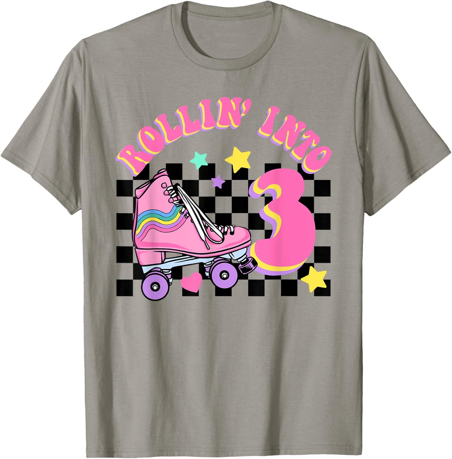 Rolling Into 3 Years Old Skater Groovy Birthday Girls Kids T-Shirt - T-Shirt | Sand