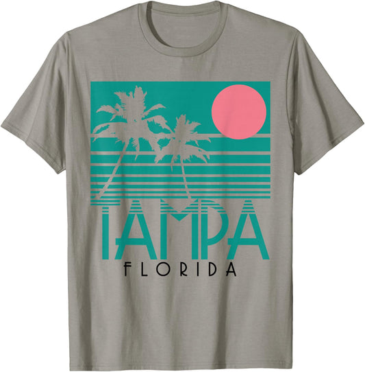 We Love Tampa Florida Palm Trees Surf Retro - -Adults - White - Small - - Short Sleeve T-Shirt - T-Shirt | Sand