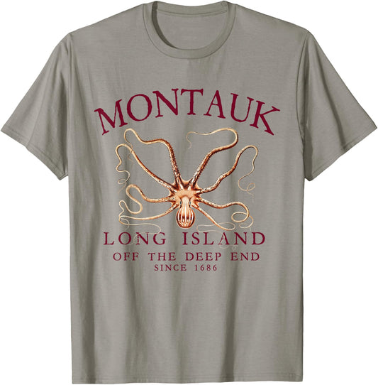Montauk LI Off The Deep End Kraken Octopus Fishing Burgundy T-Shirt - T-Shirt | Sand