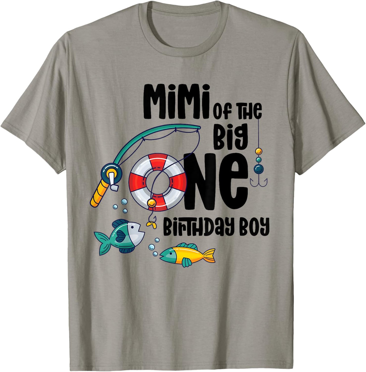 Mimi Big One 1-Year-Old Boy Fishing Birthday T-Shirt - T-Shirt | Sand
