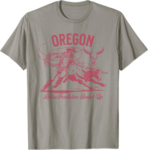 Oregon Pendleton Round-Up Cowboy Bulls and Steers T-Shirt - T-Shirt | Sand