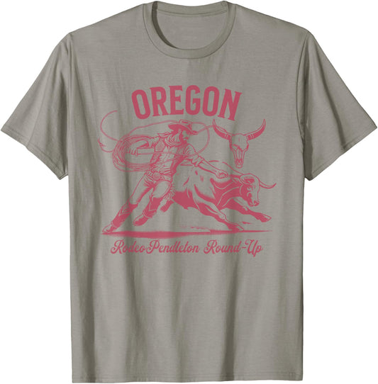 Oregon Pendleton Round-Up Cowboy Bulls and Steers T-Shirt - T-Shirt | Sand