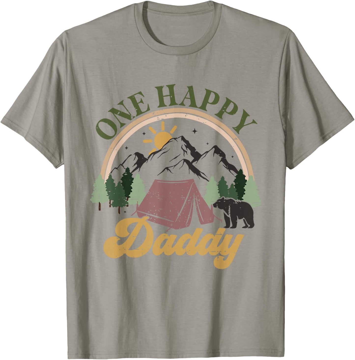 Cute One Happy Camper Birthday Decorations One Happy Daddy T-Shirt - T-Shirt | Sand