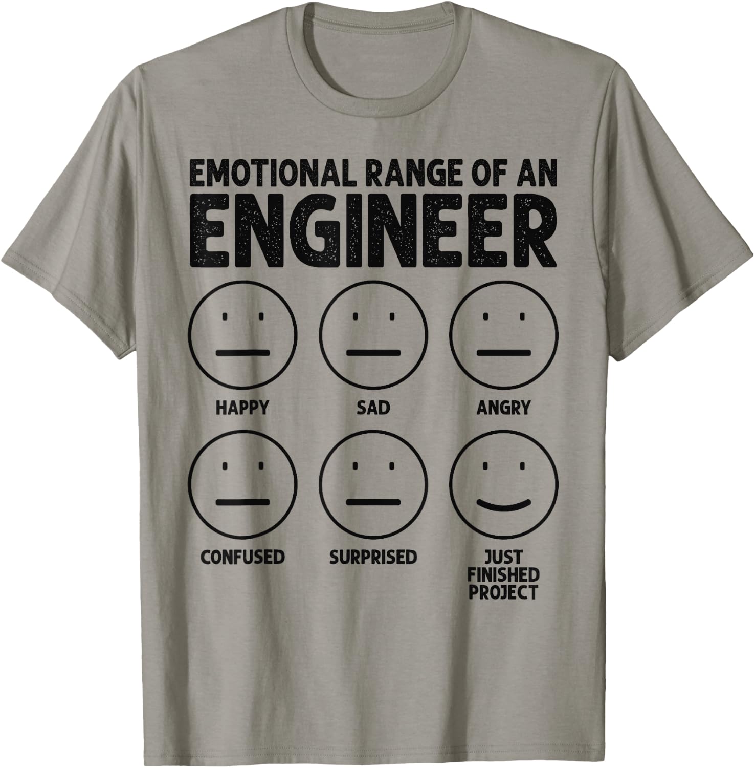 Funny Engineering Emotional Range Of An Engineer , Small, Grey T-Shirt - T-Shirt | Sand