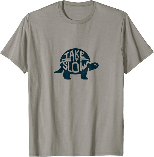 Take It Slow Funny Turtle Print T-Shirt - T-Shirt | Sand